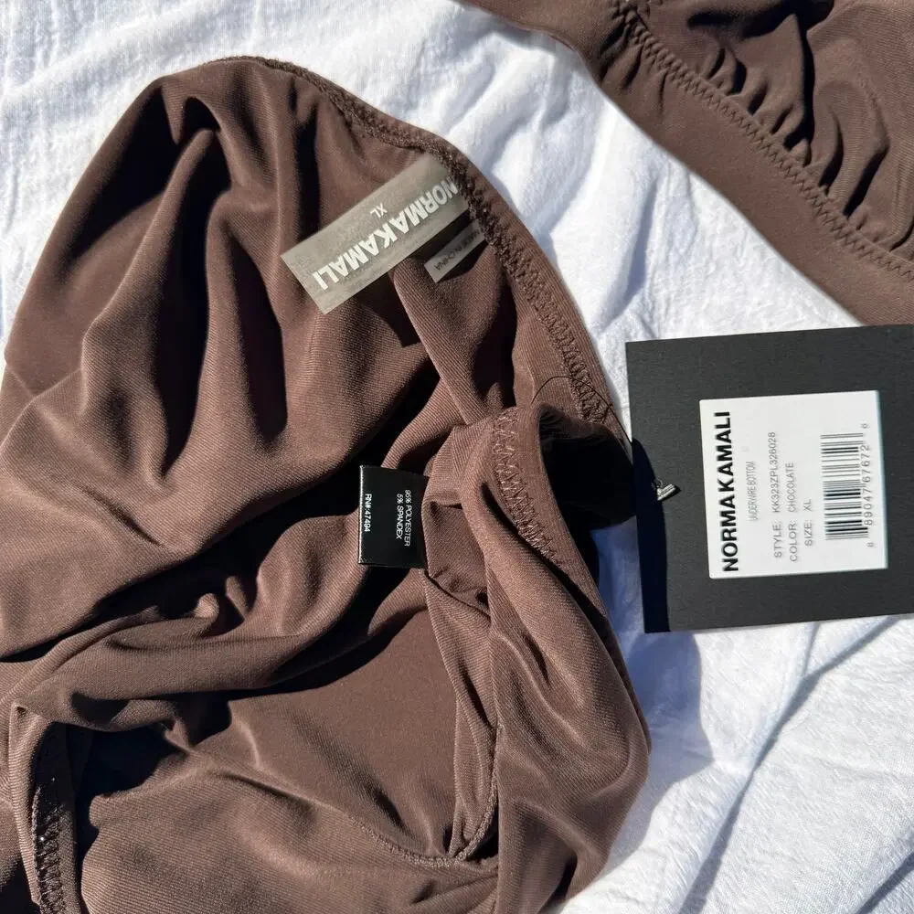 Norma Kamali Bikini Size XL Set Brown Jog Bra & High Waist Full Coverage Bottoms